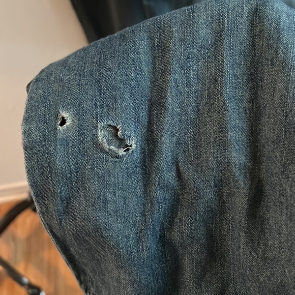 Free People Zipper Front Point Collar Long Sleeve Overall Denim Jumpsuit Size 28 - Picture 12 of 14